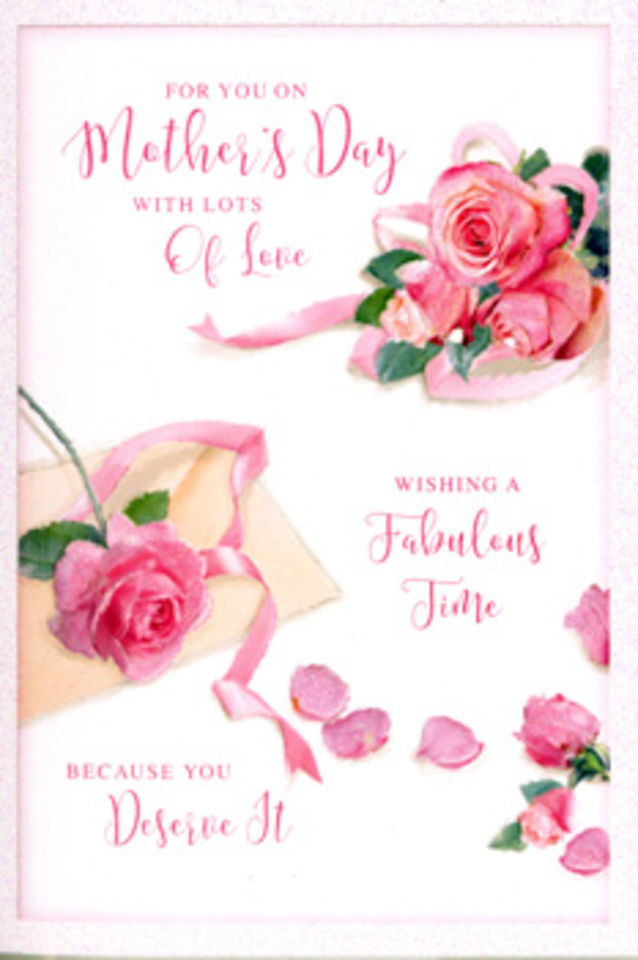 The Mother's Day card in this image feels like a carefully styled floral composition, the kind you might imagine a seasoned Alperton florist sketching after a morning walk near One Tree Hill or along the Grand Union Canal. Spread across a soft off-white background, a trio of prominent pink roses nestles together near one corner, their petals richly layered and slightly ruffled at the edges, suggesting peak freshness and fullness. Surrounding them, smaller roses and loose petals create a gentle drift across the surface of the card, as if a bouquet had been laid down and its petals had fallen naturally where they pleased. The roses span a spectrum of pinks-from cool, almost porcelain blush to deeper, romantic rose-harmonising like a hand-tied arrangement selected to flatter spring light. Subtle green leaves and hints of stems peek through, while a pastel-toned ribbon winds gracefully around the blooms, looping in and out of sight and adding a sense of celebration. Above and between the flowers, elegant calligraphy stretches in flowing lines, the lettering shaped like soft curls of florist's ribbon. The message reads as affectionate and appreciative, yet it's the spacing and rhythm of the script that catch the eye, guiding it gently across the card. Soft, even lighting bathes the whole scene, casting the faintest shadows beneath petals and ribbon to create depth without harshness. The overall effect echoes the calm beauty of a professionally arranged bouquet waiting on a hallway table in an Alperton home, ready to greet a mother with quiet luxury, rest, and heartfelt love on her special day.