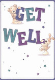 A tender beacon of goodwill, this get well card radiates cheerful optimism perfect for brightening days in Alperton. Two loveable companions-a gentle, plush bear and an excitable floppy-eared pup-bring the illustrated words 'Get Well' to life, their rounded forms almost springing from the soft white background. Indigo and teal hues bathe the oversized letters in gentle vibrancy, while tiny blue and purple stars are scattered like confetti, creating a sense of whimsical hope. Each character's detailed fur looks touchably soft, evoking the warmth of a loving embrace or the attentive care in a hand-delivered bouquet from a local florist. The overall mood is one of gentle reassurance-an artful blend of innocence and positivity that recalls comfort found in familiar places, perhaps after a stroll through Alperton's leafy streets. This card, much like a fresh flower arrangement sent for same-day delivery, transforms a simple gesture into a heartfelt moment of encouragement and kindness.